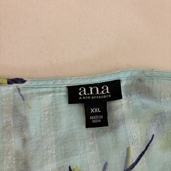 ANA Blouse Women's XXL Blue Floral Striped Sheer Boho Causal Summer Tie Top - Picture 6 of 8